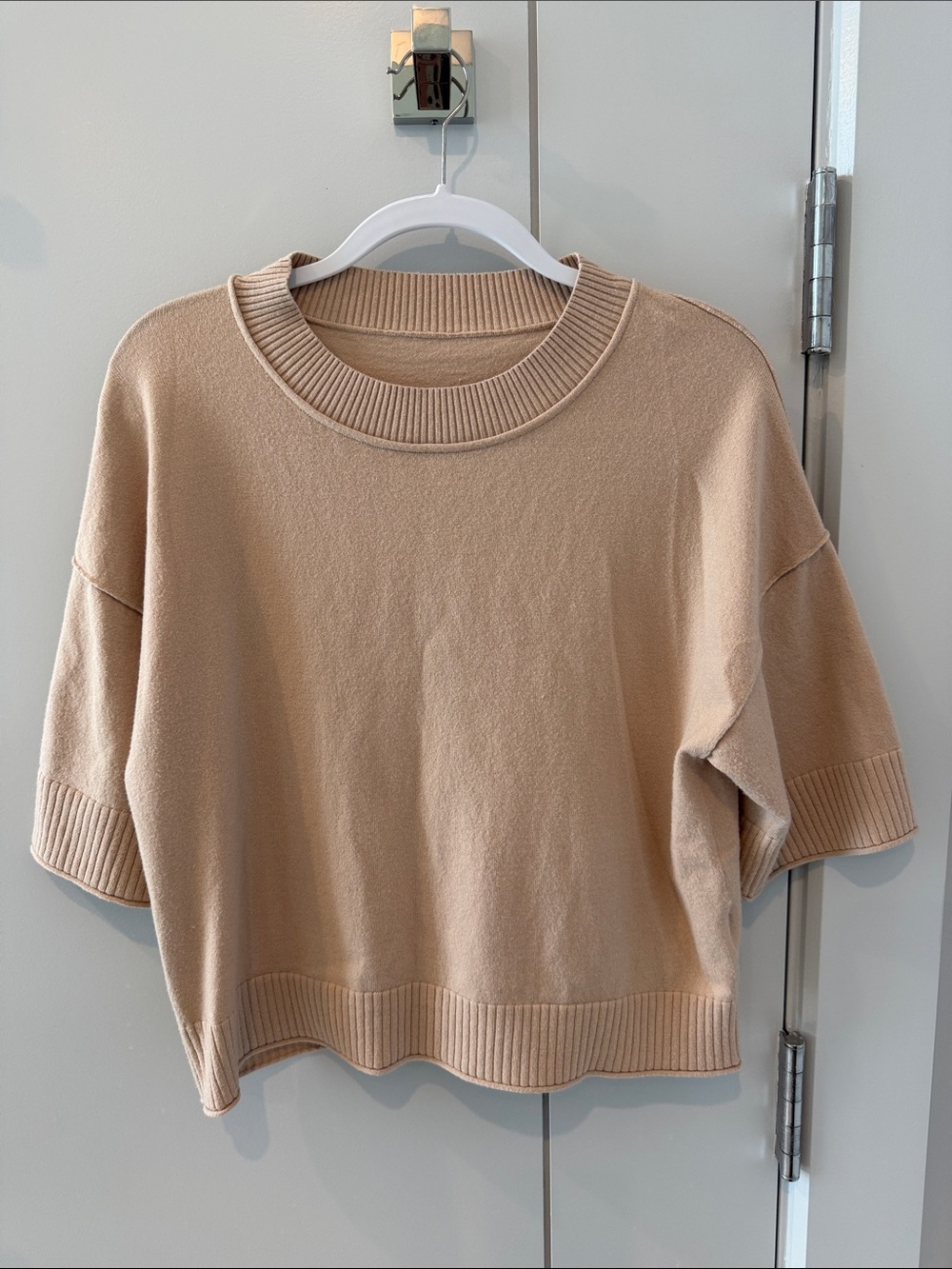 Women’s Relaxed Crewneck Sweater Top - Beige